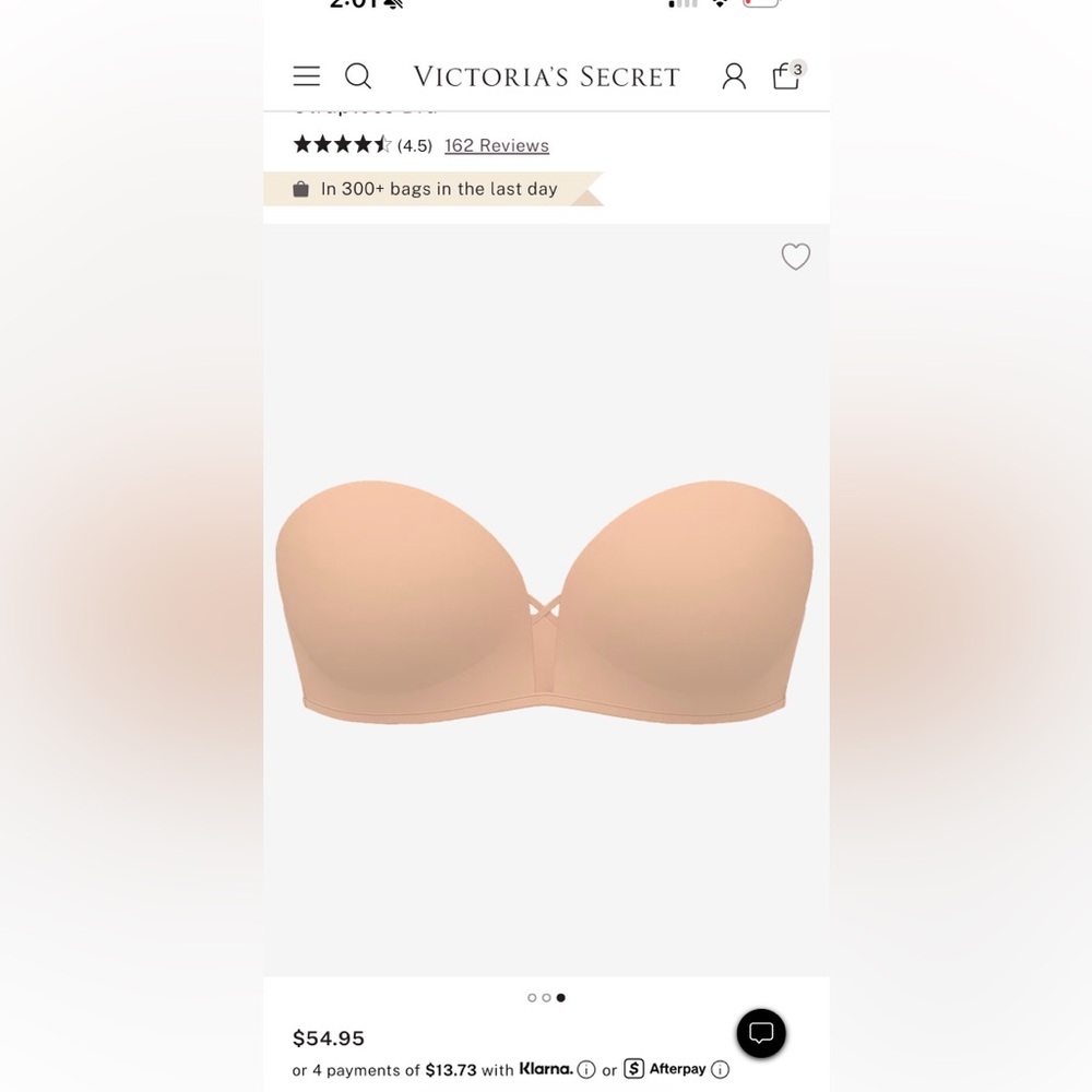 Victoria’s Secret bombshell padded nude strapless bra 34C